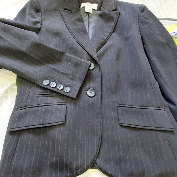 Jones New York Black Business PinStripe Stretchy Pants Blazer Suit Set, Sz 8P - Picture 8 of 16